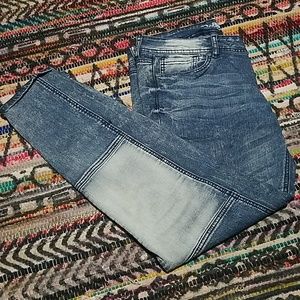 Distressed patched skinnies
